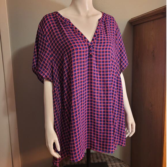 Torrid Plaid V Neck Short Sleeve Tunic Top Womens Plus Size 5X Blouse Oversized - Picture 10 of 12